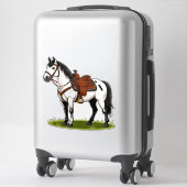 Sticker Cheval Blanc Debout Dans Champ Herbeux (Sur valise)