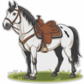 Sticker Cheval Blanc Debout Dans Champ Herbeux (Devant)