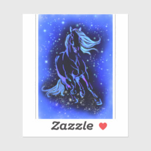 Sticker Cheval Bleu Néon Couchant Au Lune Starry Night 
