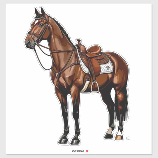 Sticker Cheval Brun Avec Selle (Feuille)