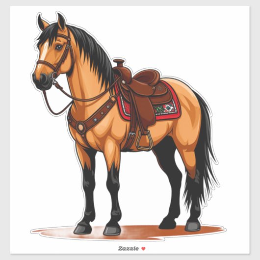 Sticker Cheval Brun Avec Selle (Feuille)