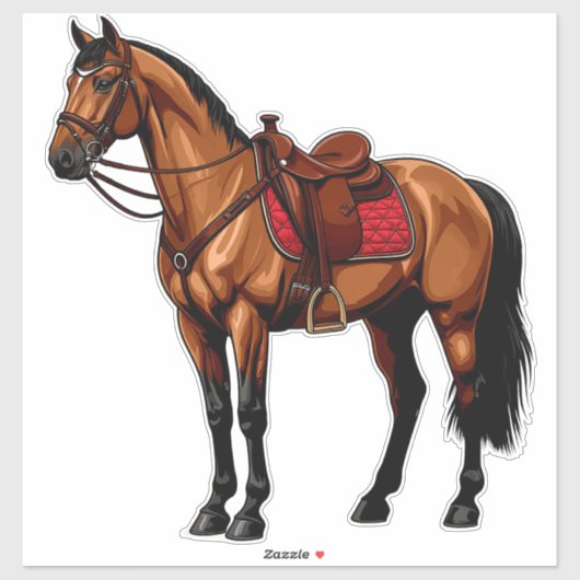 Sticker Cheval Brun Avec Selle (Feuille)