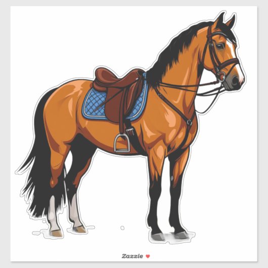 Sticker Cheval Brun Avec Selle (Feuille)
