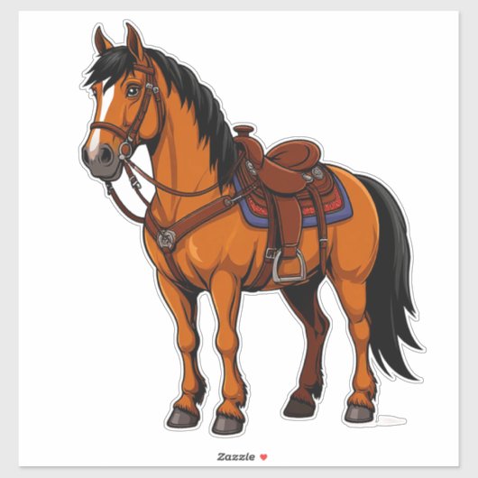 Sticker Cheval Brun Avec Selle (Feuille)