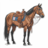 Sticker 🐎 Cheval Brun Avec Selle Pour Cavaliers  (Devant)