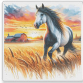 Sticker Cheval cabrant dans un champ doré (Devant)