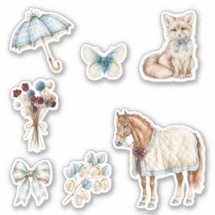 Sticker Cheval Chien Parapluie Papillon Crème