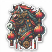 Sticker Cheval chinois de Nouvel An Steampunk (Devant)