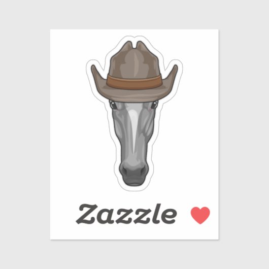 Sticker Cheval comme Cowboy avec Casquette (Feuille)