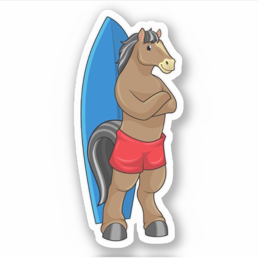 Sticker Cheval comme Surfer avec Surfboard (Devant)