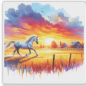 Sticker Cheval dans le paysage du coucher du soleil (Devant)