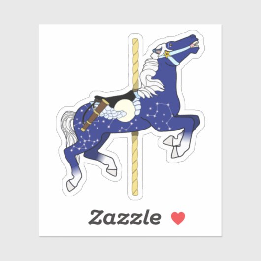Sticker Cheval de carrousel avec motif de ciel nocturne (Feuille)