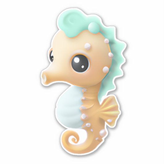 Sticker Cheval de mer bébé mignon en Turquoise et blanc (Devant)