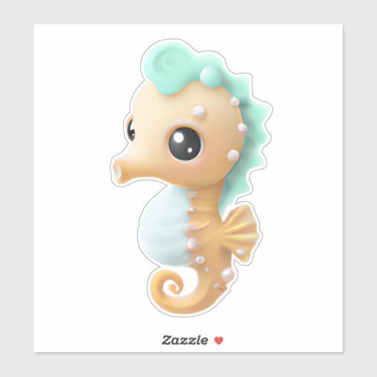 Sticker Cheval de mer bébé mignon en Turquoise et blanc (Feuille)