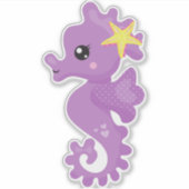 Sticker Cheval de mer mignon, Hippocampe mauve, Amidon, Co (Devant)