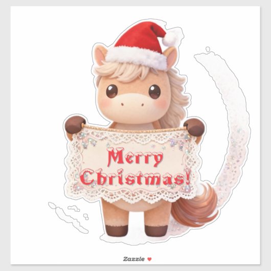 Sticker Cheval de Noël joyeux avec bannière (Feuille)