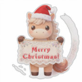 Sticker Cheval de Noël joyeux avec bannière (Devant)