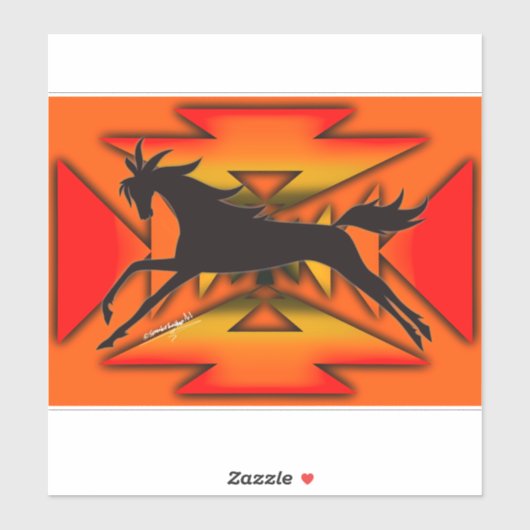 Sticker Cheval de style des plaines amérindiennes avec bac (Feuille)