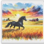 Sticker Cheval du coucher de soleil en aquarelle vive (Devant)