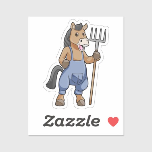 Sticker Cheval en fermier avec Rake (Feuille)