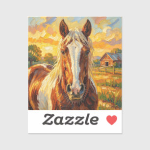 Sticker Cheval en impasto dans une ferme  