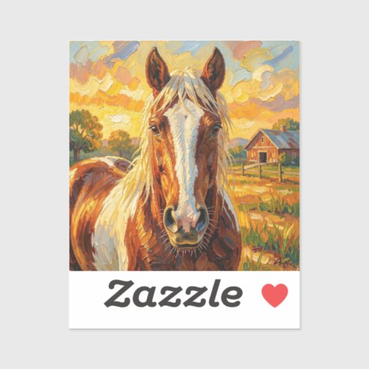 Sticker Cheval en impasto dans une ferme (Feuille)