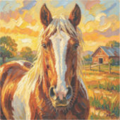 Sticker Cheval en impasto dans une ferme (Recto)