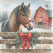 Sticker Cheval Festif et Red Rustic Grange Noël (Devant)