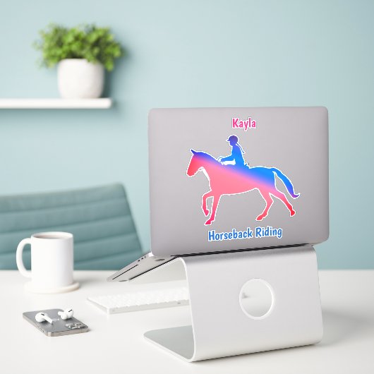 Sticker Cheval fille (Ordinateur portable sur le bureau)