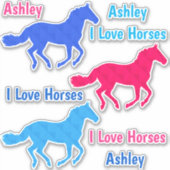 Sticker Cheval "I Love Horses" Nom personnalisé Autocollan (Devant)