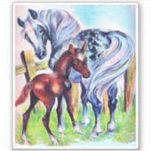 Sticker Cheval-mère tacheté gris avec Colt Brown par clôtu (Devant)