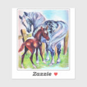 Sticker Cheval-mère tacheté gris avec Colt Brown par clôtu (Feuille)