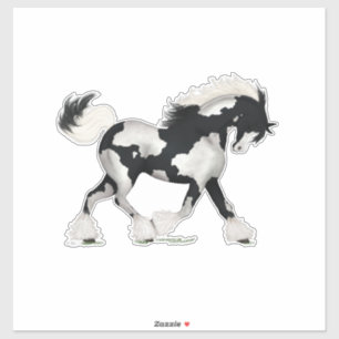 Sticker Cheval noir et blanc Overch Gypsy Vanner Pony