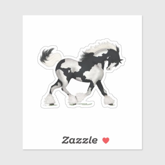Sticker Cheval noir et blanc Overch Gypsy Vanner Pony (Feuille)
