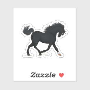 Sticker Cheval Noir Trotteur Avec Étoile et Chaussette Bla