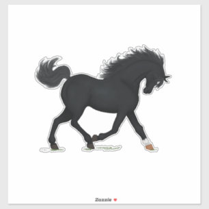 Sticker Cheval Noir Trotting Avec Star & Sock Beauté Noire