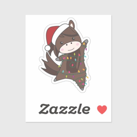 Sticker Cheval Pony Noël Neige Hiver Animaux Chevaux St (Feuille)