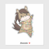 Sticker Cheval Pony Noël Neige Hiver Animaux Chevaux St (Feuille)