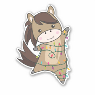 Sticker Cheval Pony Noël Neige Hiver Animaux Chevaux St