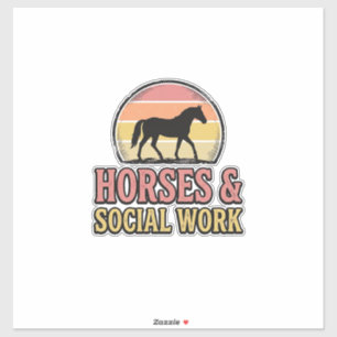 Sticker Cheval & Travail Social Retro Sunset Vector Design