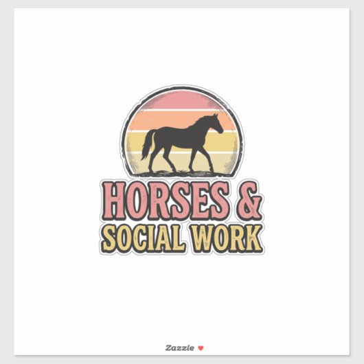 Sticker Cheval & Travail Social Retro Sunset Vector Design (Feuille)