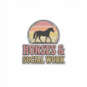 Sticker Cheval & Travail Social Retro Sunset Vector Design (Devant)