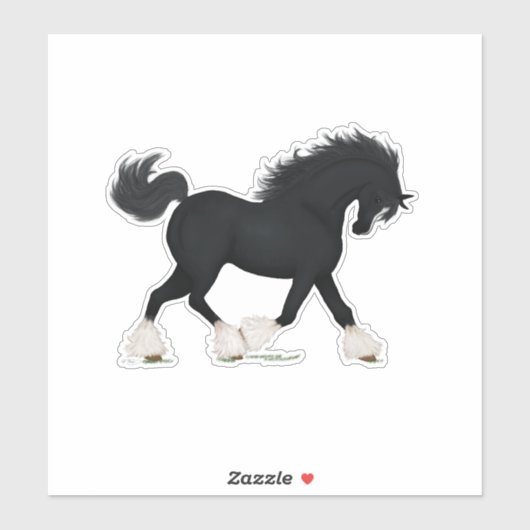 Sticker Cheval Trotting noir avec lame (Feuille)