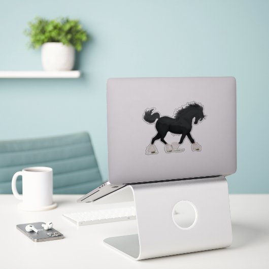 Sticker Cheval Trotting noir avec lame (Ordinateur portable sur le bureau)