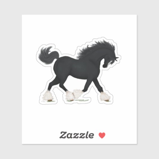 Sticker Cheval Trotting noir avec lame (Feuille)