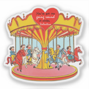 Sticker Chevaux de carrousel vintage rétro Saint-Valentin