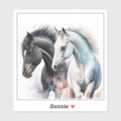 Sticker Chevaux noir et blanc en aquarelle (Feuille)