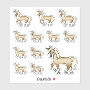 Sticker Chevaux Palomino Trotteurs Dessin Animé Mignon