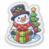 Sticker Cheveux Snowman Avec Cadeau Et Arbre De Noël (Devant)