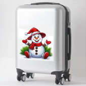 Sticker Cheveux Snowman Habillé En Rouge Avec Casquette (Sur valise)